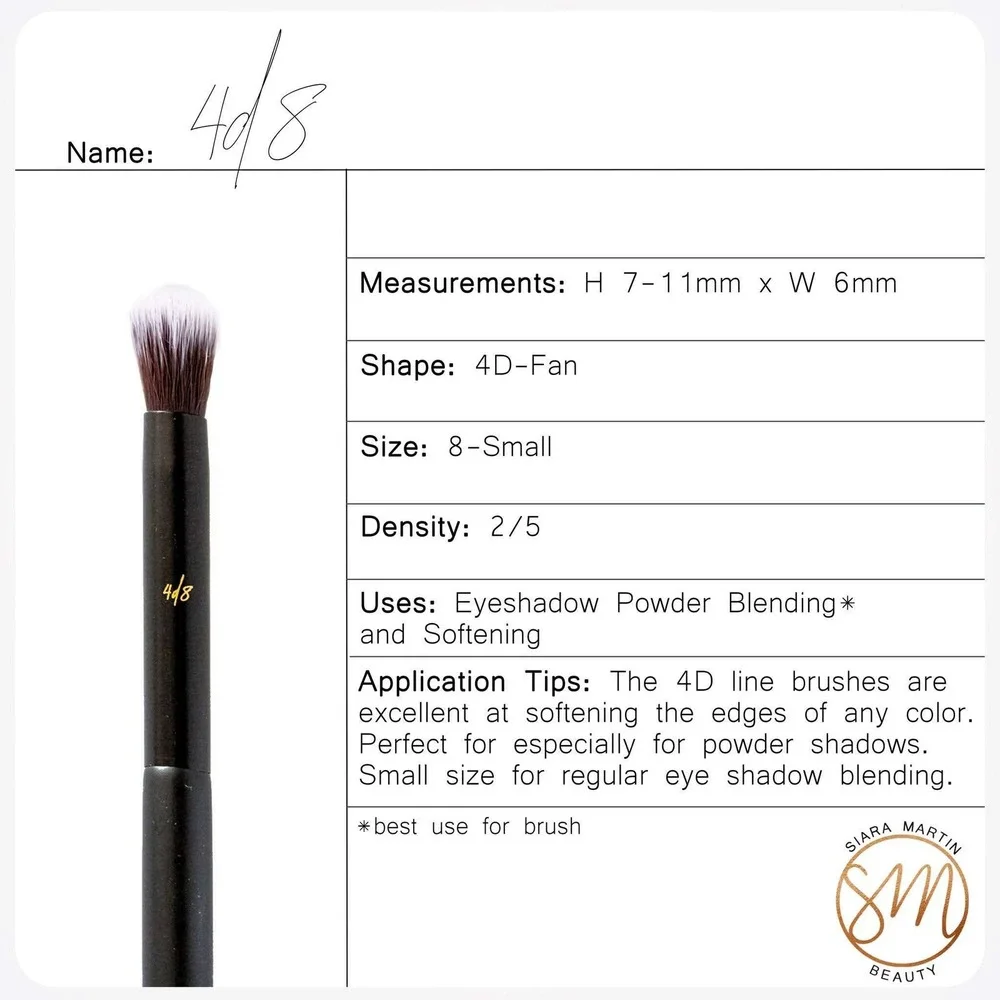 Siara Martin Beauty 4D-8 Small Fan Eyeshadow Blending Brush Synthetic Hair New